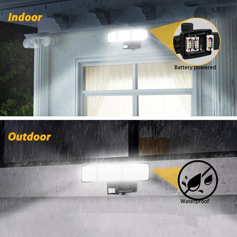 Battery Powered Motion Sensor Outdoor Lights, 1500LM Flood Lights IP65