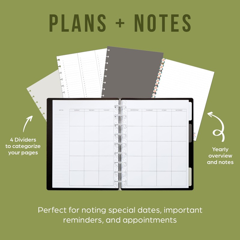 Happy Planner Undated Plans + Notes Monthly Planner Notebook Journal,