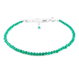 InfinityGemsArt Green Onyx Bracelet Gemstone Full Micro Beads Dainty Stone Jewelry for her, Natural Birthstone, Energy Healing Crystals, Silver Plated Chain 8 inch