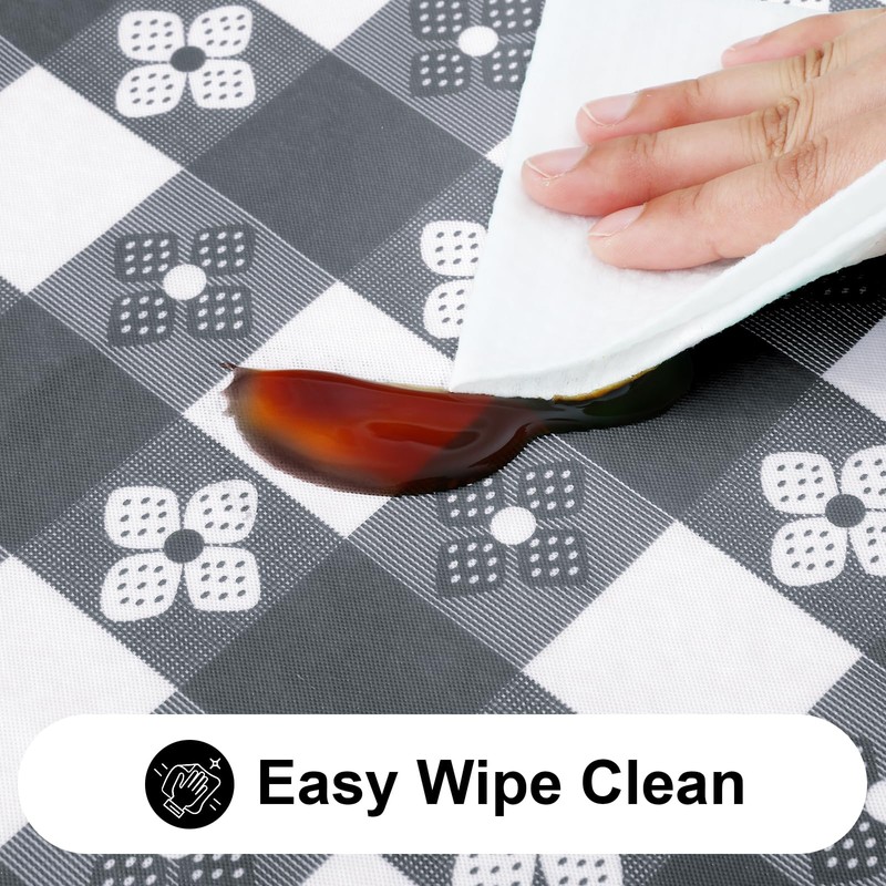 Spotjoy Rectangle Vinyl Table Cloth, Waterproof Elastic Fitted Tablecloth with