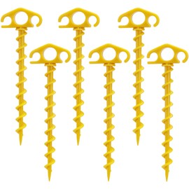 COBARYEN Tent Stakes Sand Stakes for Beach Tent 6 Pack Spiral Anchor Stakes 9.4 Inch Heavy Duty Screw Canopy Stakes for Camping, Hiking and More (6, Yellow)