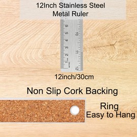 Stainless Steel Metal Ruler:[1 Pieces 12 Inch] Stainless Steel Metal Ruler with Cork Backing Non-Slip Rulers with Inch and Centimeters Drafting Office Tools Prevent Ink Leakage