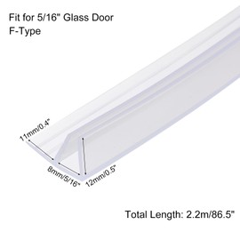 uxcell Shower Door Side Seal, F-Type Shower Door Sweep for 5/16" Glass 86.5" Long Silicone Frameless Glass Door Seal Strip, Stop Shower Leaks, Clear