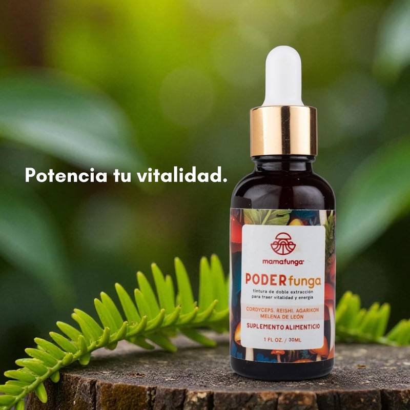 PoderFunga - Tintura Adaptógena de Doble Extracción Cordyceps, Reishi, Melena