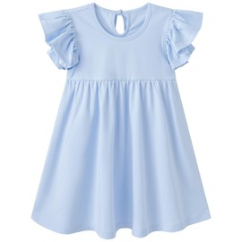pureborn Toddler Girl Dress Ruffle Sleeve Cotton Playwear Dresses Casual Summer Dress Light Blue 2-3 Years
