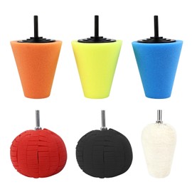 Hovom 6PCS Car Wheel Hub Drill Buffing Sponge Pads Kit, Car Polishing Foam, Sponge Buffing Cone and Polishing Ball Set, Wheel Cleaning Tools Polishing Pads for Drill Attachment (6PCS-4 Cones)