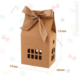 Framendino, 30 Pack Kraft Paper House Shaped Gift Boxes Bow Candy for Wedding Bridal Valentine Goodies Graduation