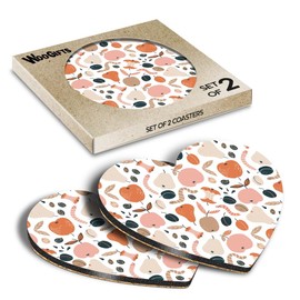 2 x Heart Coasters - Organic Waste Pattern Earth Science Cork Backed MDF Glossy Tea Coffee Accessory #53117