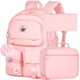 CCJPX 3PCS Girls Backpack, 16 inch Elementary School Laptop Bag College Bookbag, Anti Theft Daypack Set for Teens Students Women - Pink