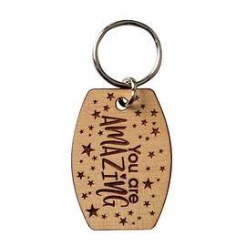 Dexsa Laser-Engraved Maple Wood Keychain - You are Amazing | Laser Cut Shape and Laser Engraved Verse | Makes a Wonderful Gift | Metal Key Ring, Brown, 1.5" x 3.25" x .125"