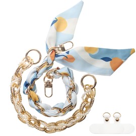 ANROFA Beaded Phone Charms Strap,Cute Camera Wrist Strap,Phone Chain Wristlet Lanyard,Metal Silk Scarf Woven Chain for Purse Bag