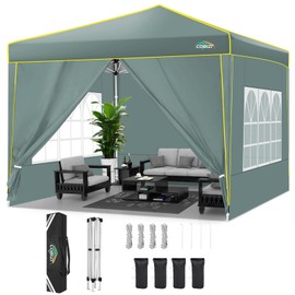 COBIZI 10x10 Pop Up Canopy Tent with 4 Removable Sidewalls, One Person Setup, Outdoor Event Commercial Canopy, UV Protection 50+, 3 Adjustable Heights, Carry Bag, Sandbag, Stakes & Ropes, Gray