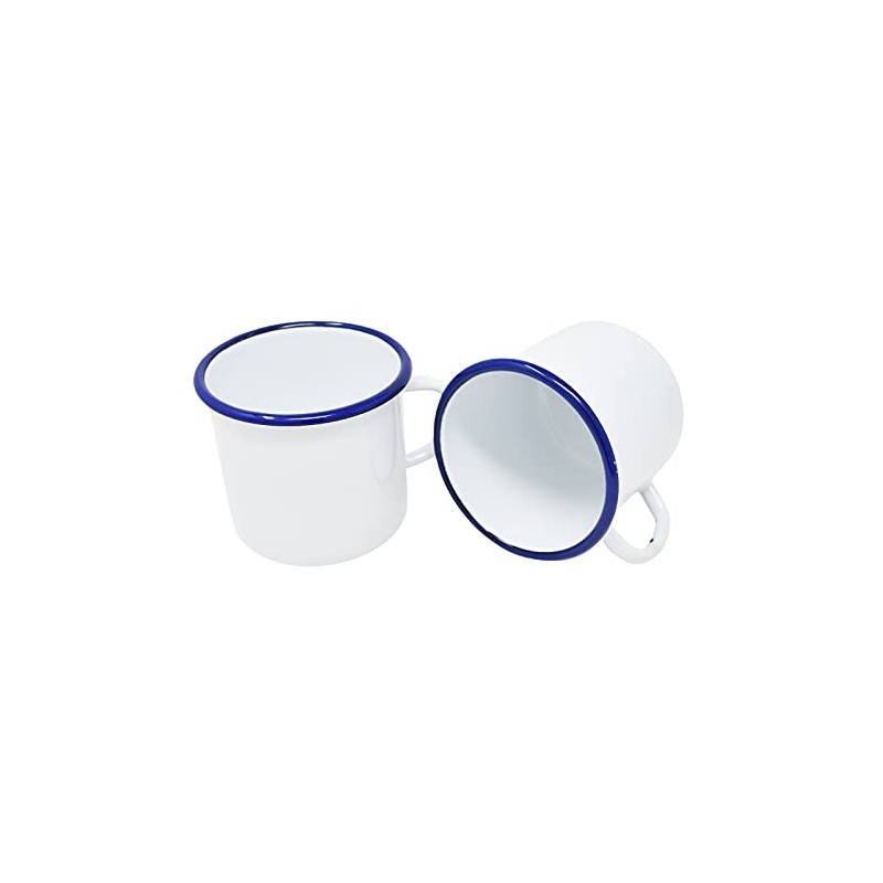 Set of 4 Enamelled Metal Mugs - 400ml - WHITE