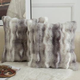 Mandioo Pack of 2 Cushion Covers 45cm x 45cm Decorative Thick Plush Wool Throw Pillow Covers cases for Sofa Bedroom Living Home 18 x 18 Inch White Gray