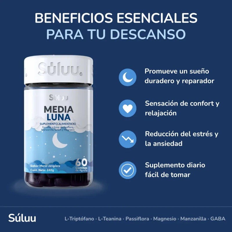 Súluu Media Luna Gomitas Dormir Sueño Profundo Duradero Reparador Magnesio
