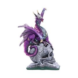 Nemesis Now Resin Dragon Statue - Hand-Painted Dragon Figure Perched on a Metallic Skull and Book - Gifts & Decor for Fantasy Lovers - Titans Reign