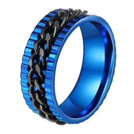Udolfly Mens Fidget Rings Anxiety Rings for Men Womens Chain Spinner Rings for Adults Titanium Steel Ring New Blue Black Size 9