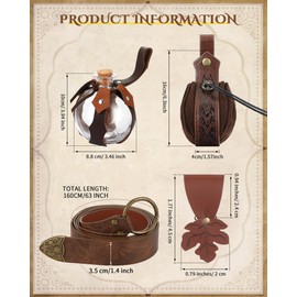 Sweetude 6 Pcs Renaissance Belt Accessories Medieval Viking Belt Potion Bottles Leather Pouch Skirt Hikes(Brown,Bone Pattern Style)