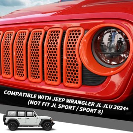 9PCS Headlight Cover & Front Grill Mesh Inserts Compatible with Jeep Wrangler JL JLU 2024-2025, NOT FIT JL Sport/Sport S (Orange)