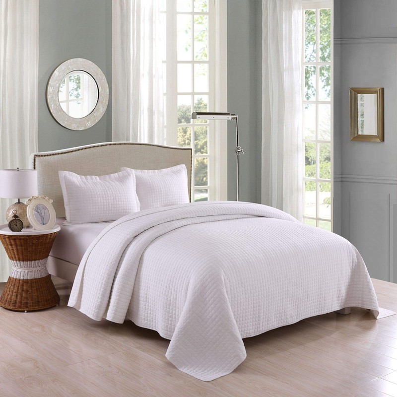 MarCielo 3 Piece 100% White Cotton Quilt Set Lightweight Bedspread