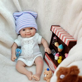7 Inch Miniature Silicone Babies Doll Reborn Baby Doll Silicone Ful Body Realistic Eyes Open Cute Baby Girl That Look Real Micro Newborn Soft Anti Stress Doll