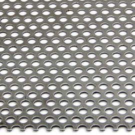 304 Stainless Steel Perforated Sheet, Unpolished (Mill) Finish, Annealed, Staggered 0.25" Holes, 0.12" Thickness, 11 Gauge, 12" Width, 12" Length, 0.375" Center to Center, OnlineMetals