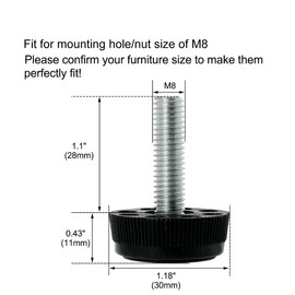 Sourcingmap M8 x 28 x 30mm Furniture Glide Leveling Feet Adjustable Leveler Floor Protector for Home Restaurant Table Leg 12 Pack