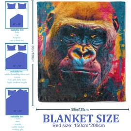 Plistiz Vibrant Gorilla Pattern Throw Blanket 50"x60", Animal Lover Blankets for Living Room Decor, Soft Flannel Polyester Gorilla Gifts for Women Men
