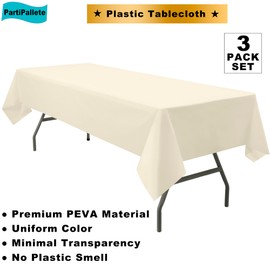 PartiPallete 3-Pack Premium Plastic Ivory Tablecloth Disposable 54" x 108" Rectangle Cream Table Cover PEVA Party Milky Off White Table Cloths for Birthday Wedding Engagement Bridal Shower Banquet