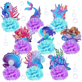 9 Pcs Mermaid Centerpieces Birthday Party Table Decorations Supplies Ocean Theme Underwater Animals Party Favors Double Sided Honeycomb Favor for Girls Baby Shower Wedding (Mermaid)