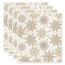 4Pcs Christmas Swedish Dishcloths Gold Silver Snowflake Kitchen Towels Winter Xmas Reusable Cotton Absorbent Dish Towels for Home Party Housewarming Cleaning, 7 x 8 Inch