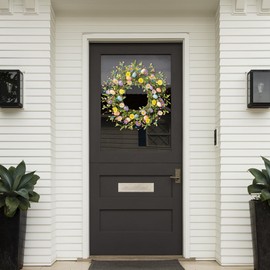 Sggvecsy 20 Inch Easter Wreath Spring Wreath Artificial Flower Wreath with Colorful Eggs Daisies Berries Eucalyptus Leaves for Front Door Easter Summer Farmhouse Holiday Wall Home Window Decor