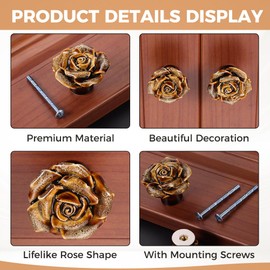Yetaha 6 Pack Retro Rose Dresser Knobs, Vintage Floral Drawer Pulls, Antique Handles, Drawer Knobs for Furniture Cabinet Kitchen Closet, with Screws (White)