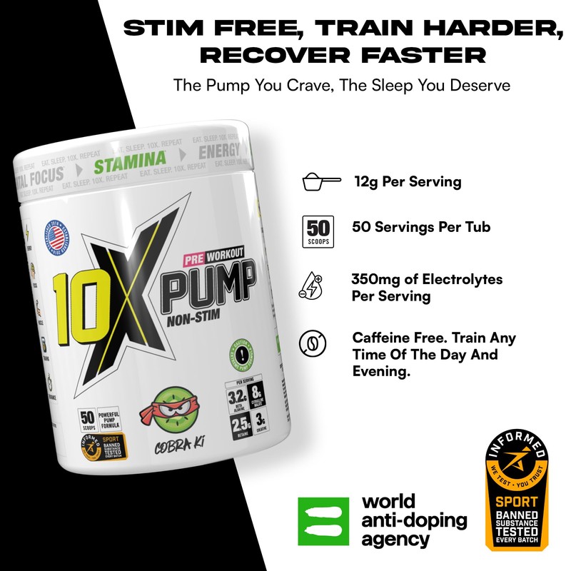 10X Athletic Non Stim Pre Workout No Caffeine Beta Alanine
