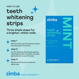 ZIMBA Tiras Blanqueadoras Dentales Menta – Blanqueamiento dental en casa, antideslizantes, veganas – 14 tratamientos (28 tiras)