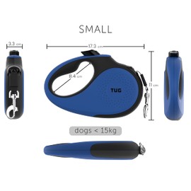 TUG 360° Tangle-Free Retractable Dog Leash for Up to 15 kg Dogs | 5 m Strong Nylon Tape/Ribbon | One-Handed Brake, Pause, Lock (Small, Blue)
