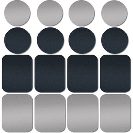 ACKLLR 16 Pieces Phone Car Mount Metal Plate with Adhesive for Magnetic Cradle-Less Mount,Cell Phone, GPS and Tablet Holder, 8 Rectangular and 8 Round, Black/Silver