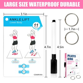 COARVXA Pilates Ring Workouts for Women-58 Exercise Cards with Pilates Mat Workout Postures，ncludes 4-Week Challenge,2 Rings& Dry-Erase for Easy Organization-Home, Gym or Studio (Pink)