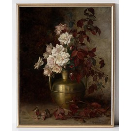 Moody Floral Wall Art, Vintage Wall Art Prints for Wall Decor Dark Academia Wall Decor, Farmhouse Canvas Rose Flower Painting, Vintage Wall Pictures for Gallery Kitchen Bathroom Wall Decor( 8" x 10"-UNFRAMED)