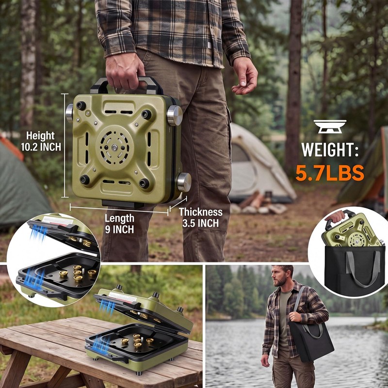 2-Burner Portable Propane Camping Stove with Windshield, 30000 BTU Foldable