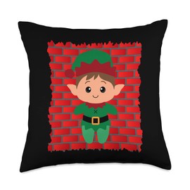 Christmas Fireplace Theme Xmas Party Gift Idea Cute Elf Red Brick Wall Background Christmas Holiday Party Throw Pillow, 18x18, Multicolor