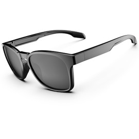 HAAYOT Mens Sunglasses Polarized Women Sunglasses Flexible Lightweight TR90 Frame UV400 Protection Driving Fishing Golf Travel Shiny Black and Grey, Glossy Black & Grey