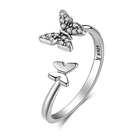 OutstandLong Butterfly Sterling Silver Dainty Butterfly Adjustable Ring,Expandable Open Rings Anniversary Birthday Jewelry Gifts for Women