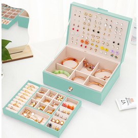 QBestry Girls Jewelry Box for Earrings Jewelry Organizer Box Teen Girls Earrings Organizer Jewelry Box Earring Holder Organizer Stud Earring Box for Girls Womens Jewelry Case Organizer Teal