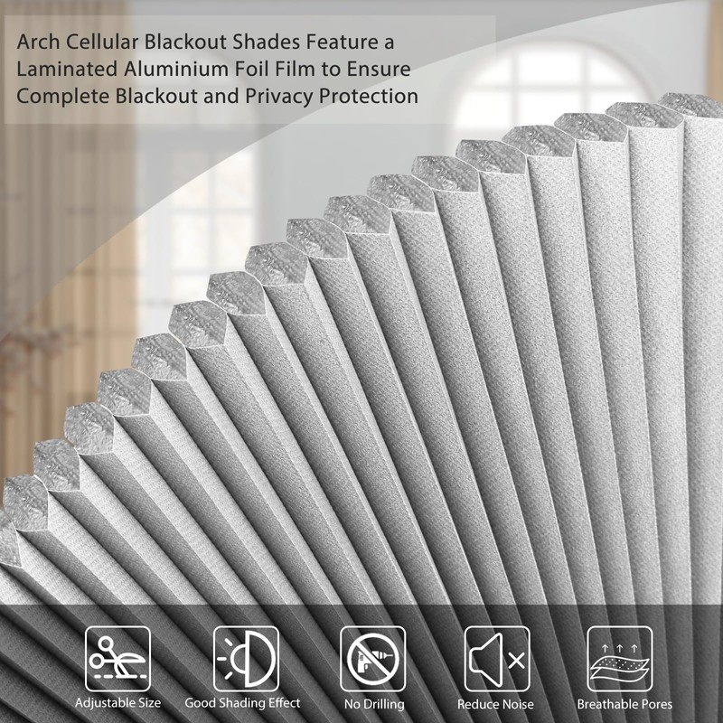 Jlong Arch Window Shade Blackout Half Circle Moon Pleated Fabric