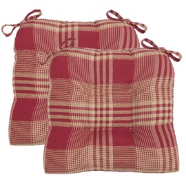 Arlee Exeter, Plaid Woven, Fiber Filled Chair Pads with Tiebacks, 16”L x 16’’W, Brick 2 Count