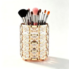Organizador de Brochas de Maquillaje con Cristales, Portacepillos de Maquillaje Portalápices para Almacenamiento Pinceles de Maquillaje Delineadores L