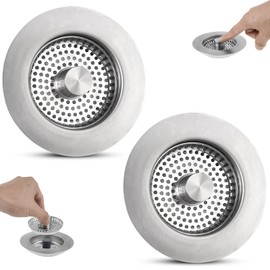 iFealClear 2 Set Stainless Steel 3-in-1 Kitchen Drain Stopper & Strainer Set,Replacement for Food Waste Catcher, Odor-Proof & Leak-Proof, Fits Sink Holes 72-86 mm, Depth > 22 mm.