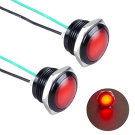 DMWD 2PCS 16mm 110VAC 125VAC Metal Indicator Light 20mA Waterproof IP67 Single lamp LED Pilot Lamp Raised Head with Wire for Household appliances, DIY, (Red LED) Black Anodized Shell