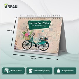 2024 Free-Standing 1 Month To View Spiral Desk Top Calendar, Vintage Art By Arpan